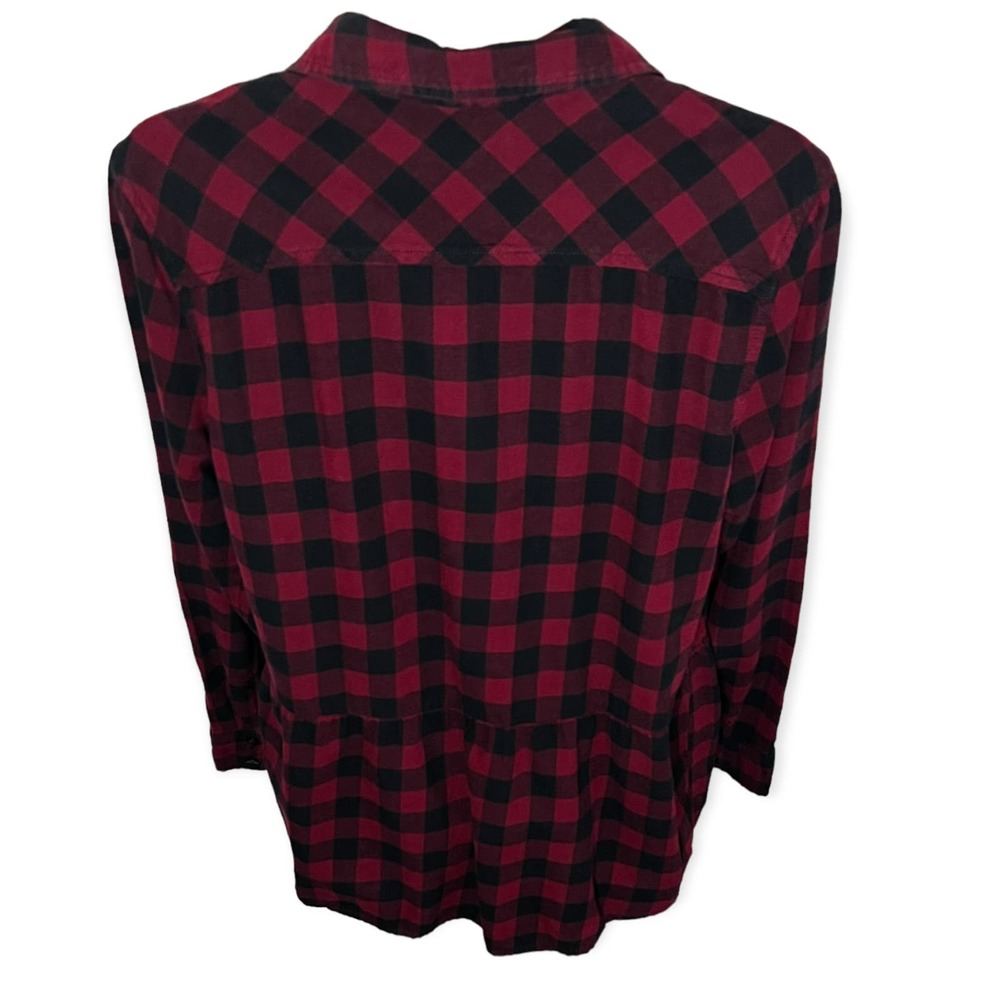 Beach Lunch Lounge Women's Red & Black Plaid Flannel Button Up Shirt Size Small - Picture 9 of 13